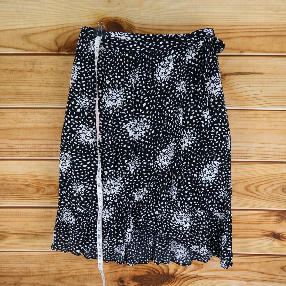 Knox Rose Wrap Skirt Womens L Black Geometric Stretch Waist Asymmetrical Hemline - Picture 3 of 7